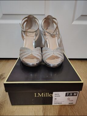 I.Miller Ricci Silver Evening Heels with Crystal Straps